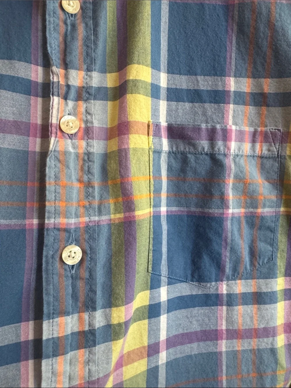 J. Crew Multicolor Plaid Button-Down Shirt Blue, Green, Yellow Mens Large Casual